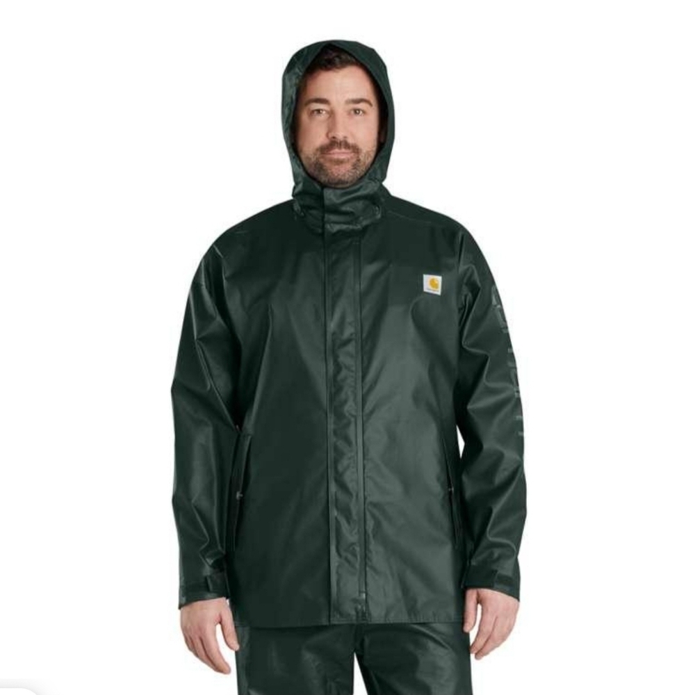 NWT Carhartt Hooded Waterproof Lightweight Rain Coat Mens 3XL Tall Olive Green - Picture 3 of 13